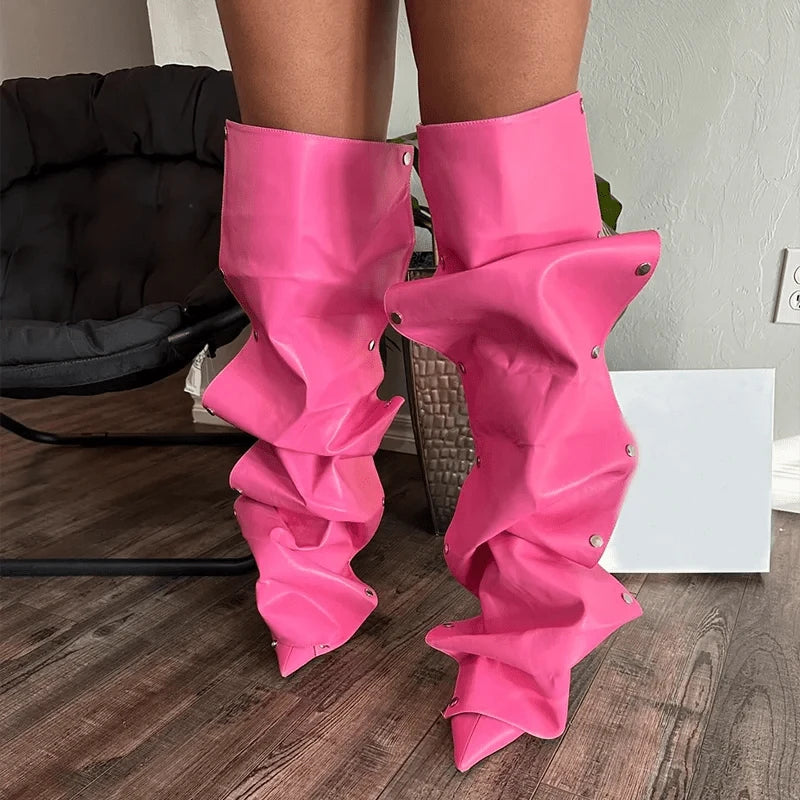 IDOIT New Color Pointed Toe Buckle Stiletto Removable Boots Transformer Over The Knee Boots Thigh High Women Designer Boots