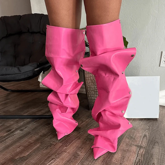IDOIT New Color Pointed Toe Buckle Stiletto Removable Boots Transformer Over The Knee Boots Thigh High Women Designer Boots
