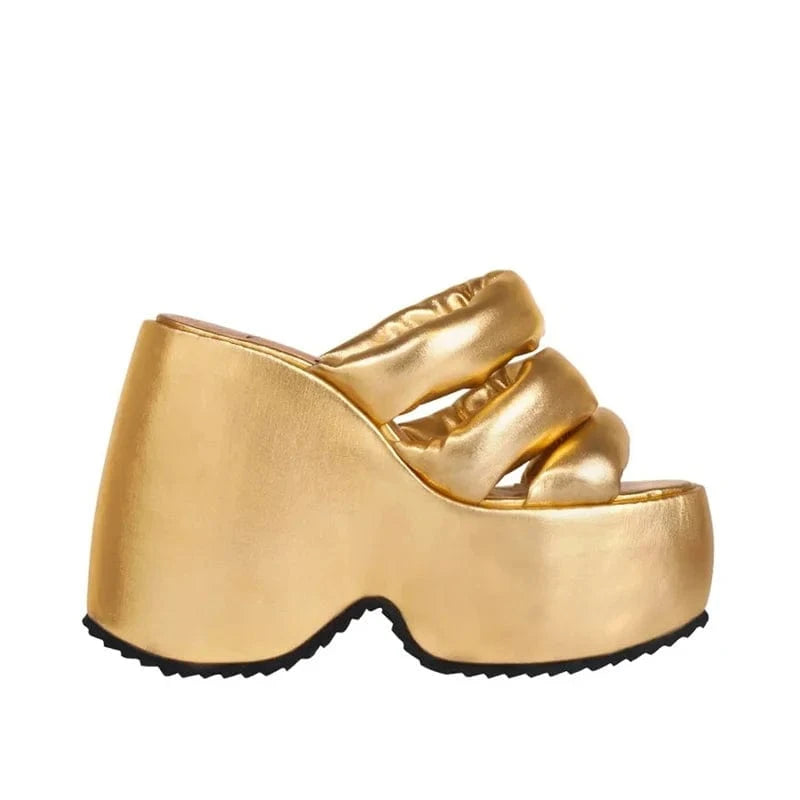 IDOIT Open Toed Thick Sole Sandals Hollowed Out High Heels Slippers Wrapped Beach Parties Women's Shoes Slope Heels Slippers