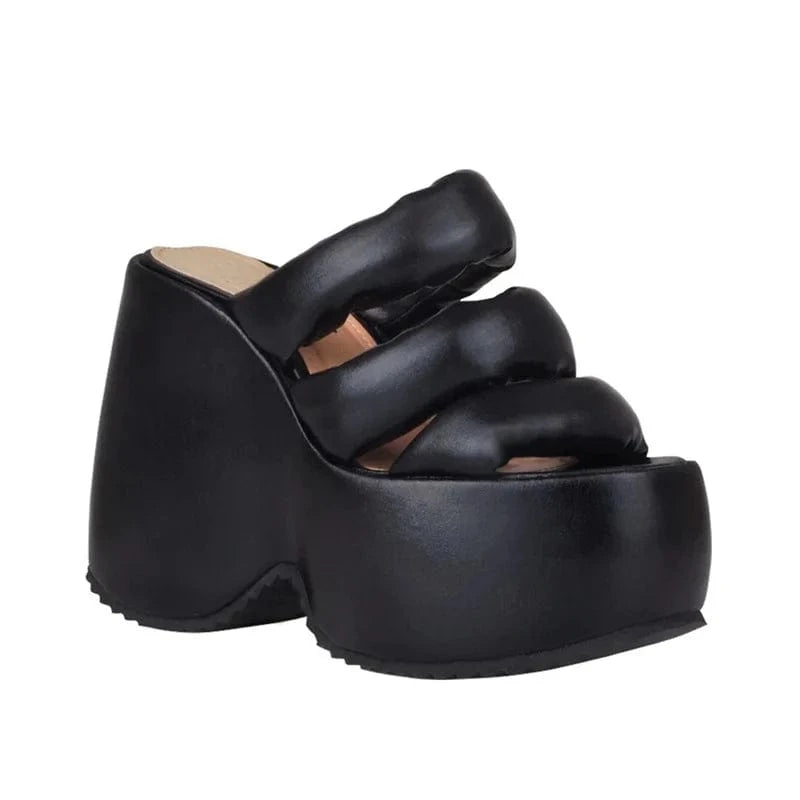 IDOIT Open Toed Thick Sole Sandals Hollowed Out High Heels Slippers Wrapped Beach Parties Women's Shoes Slope Heels Slippers