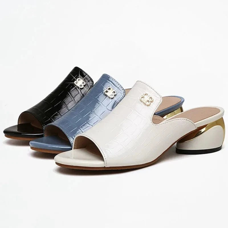 IDOIT Plus Size Summer New Fashion Apricot Sandals Women Mules High Heels Slippers Sandals Sexy Square Open-toed Heel High Shoes