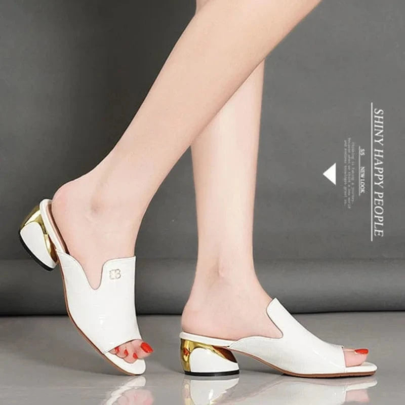 IDOIT Plus Size Summer New Fashion Apricot Sandals Women Mules High Heels Slippers Sandals Sexy Square Open-toed Heel High Shoes