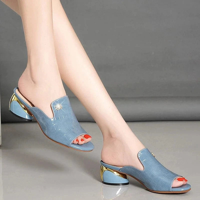IDOIT Plus Size Summer New Fashion Apricot Sandals Women Mules High Heels Slippers Sandals Sexy Square Open-toed Heel High Shoes