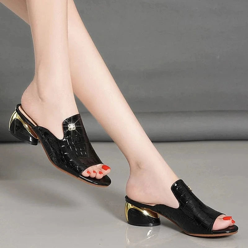 IDOIT Plus Size Summer New Fashion Apricot Sandals Women Mules High Heels Slippers Sandals Sexy Square Open-toed Heel High Shoes