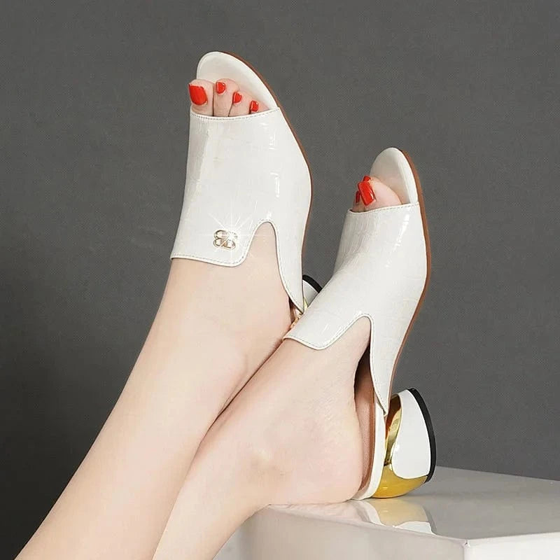 IDOIT Plus Size Summer New Fashion Apricot Sandals Women Mules High Heels Slippers Sandals Sexy Square Open-toed Heel High Shoes