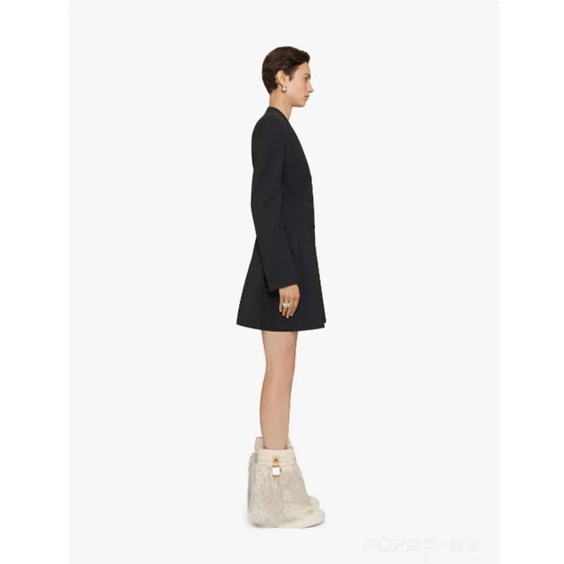 IDOIT Winter Fur Thick Sole Women's Short Boots Lock Overlay Ankle Booties Round Toe Flat Bottom Wedge Heels Shoes