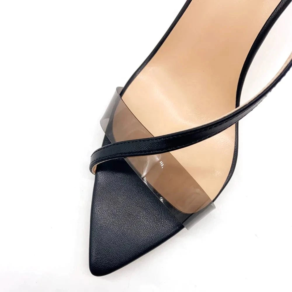 In Stock Black Pointed Toe Transparent Clear Heels High Heeled Sandals For Women Shoes