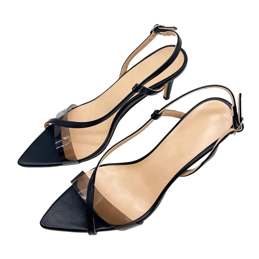 In Stock Black Pointed Toe Transparent Clear Heels High Heeled Sandals For Women Shoes