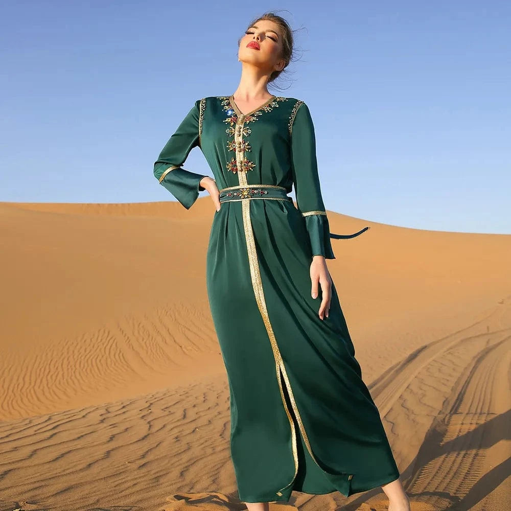 In Stock Complex Craft Sewing Diamond Dress Dubai Muslim Islamic Fashion Abaya Clothing Modern Dress
