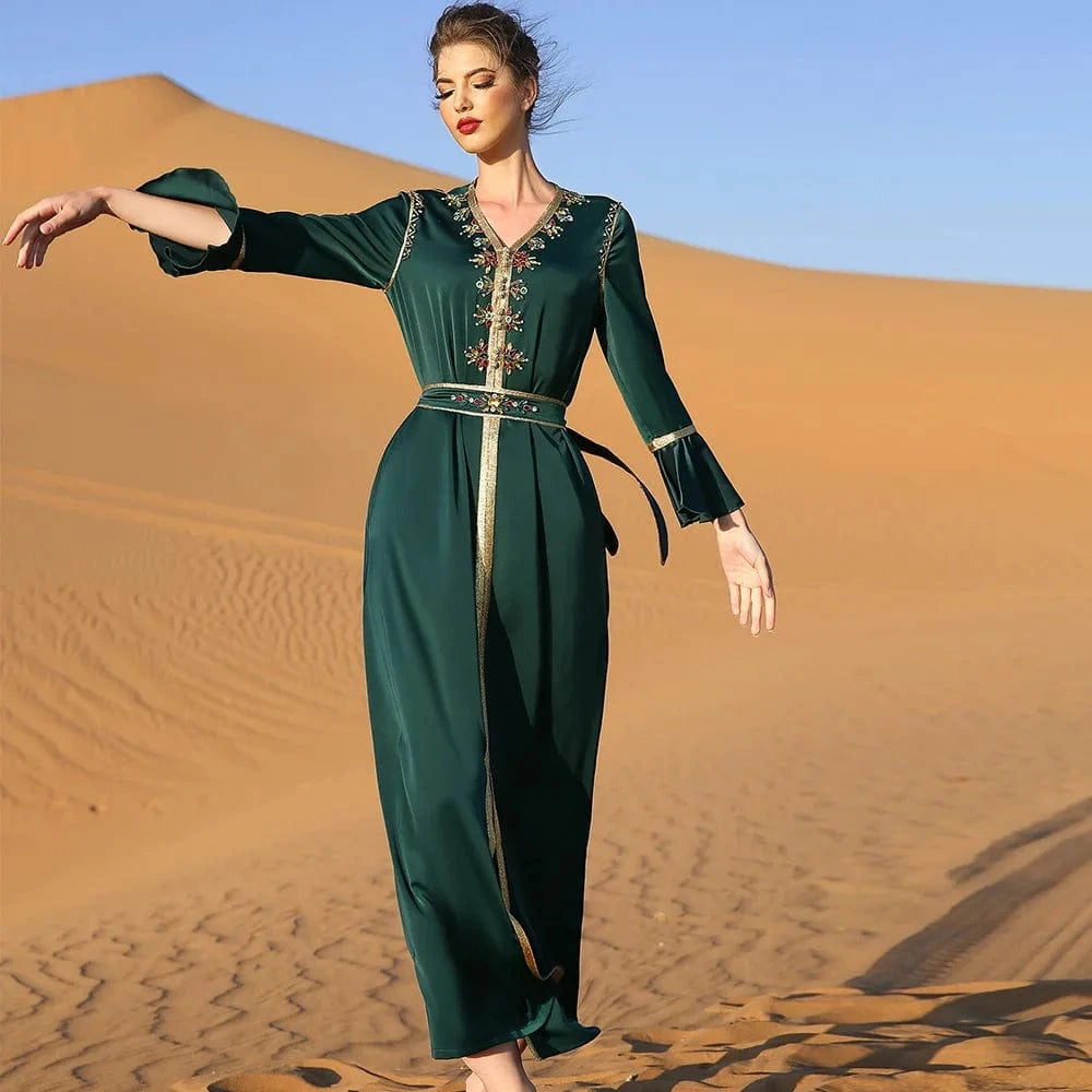 In Stock Complex Craft Sewing Diamond Dress Dubai Muslim Islamic Fashion Abaya Clothing Modern Dress
