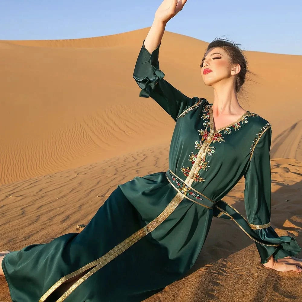 In Stock Complex Craft Sewing Diamond Dress Dubai Muslim Islamic Fashion Abaya Clothing Modern Dress