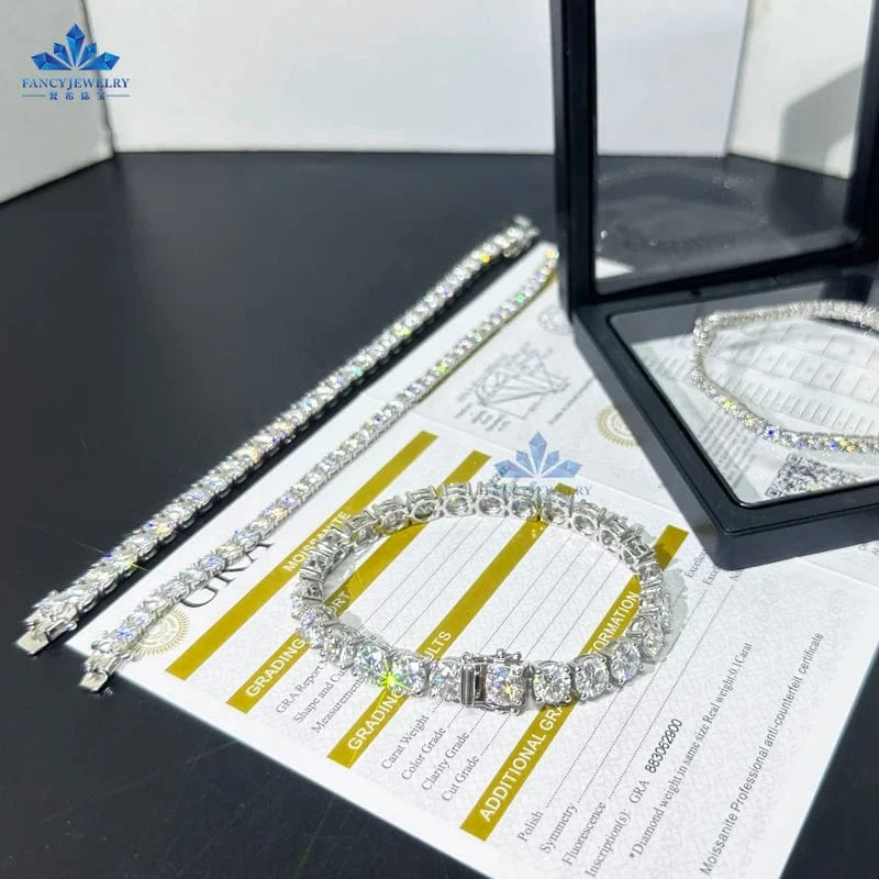 In Stock Hip Hop 925 Silver 2mm 3mm 4mm 5mm 6.5mm 8mm Moissanite Tennis Bracelet Pass Diamond Test Iced Out Moissanite Jewelry