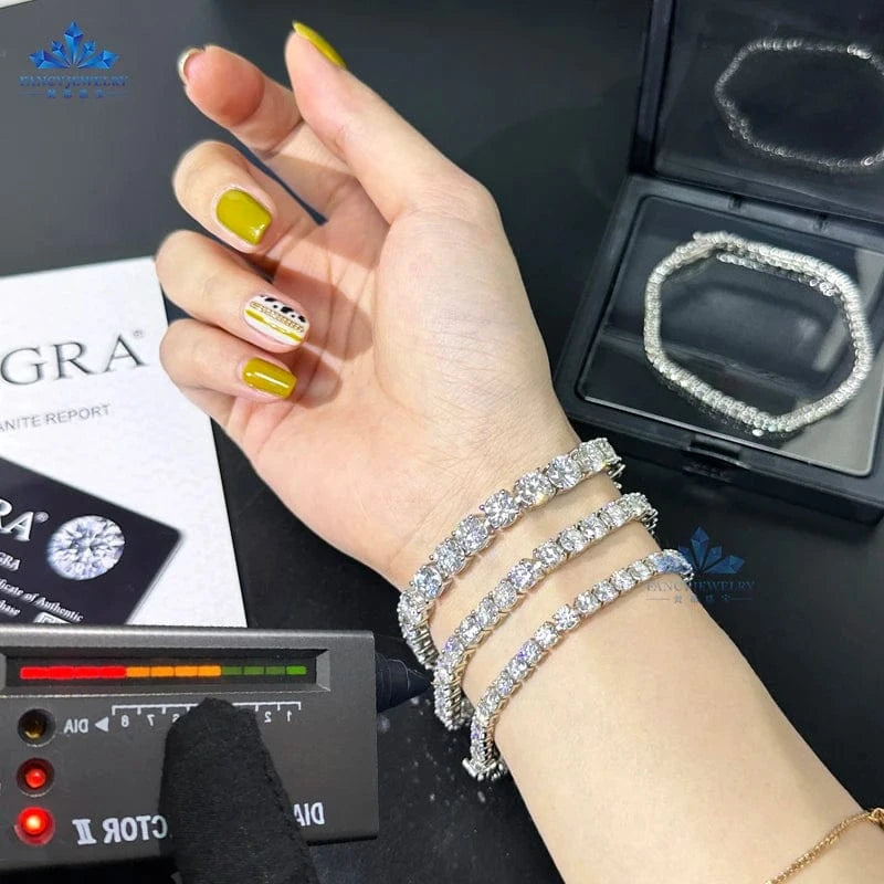 In Stock Hip Hop 925 Silver 2mm 3mm 4mm 5mm 6.5mm 8mm Moissanite Tennis Bracelet Pass Diamond Test Iced Out Moissanite Jewelry