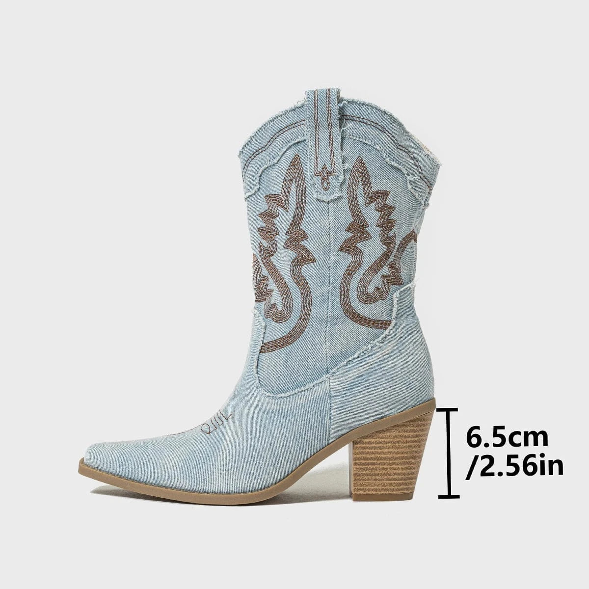 In stock one supply fashion thick heel western boots cowboy boots color contrast pointed plus size short boots size 42