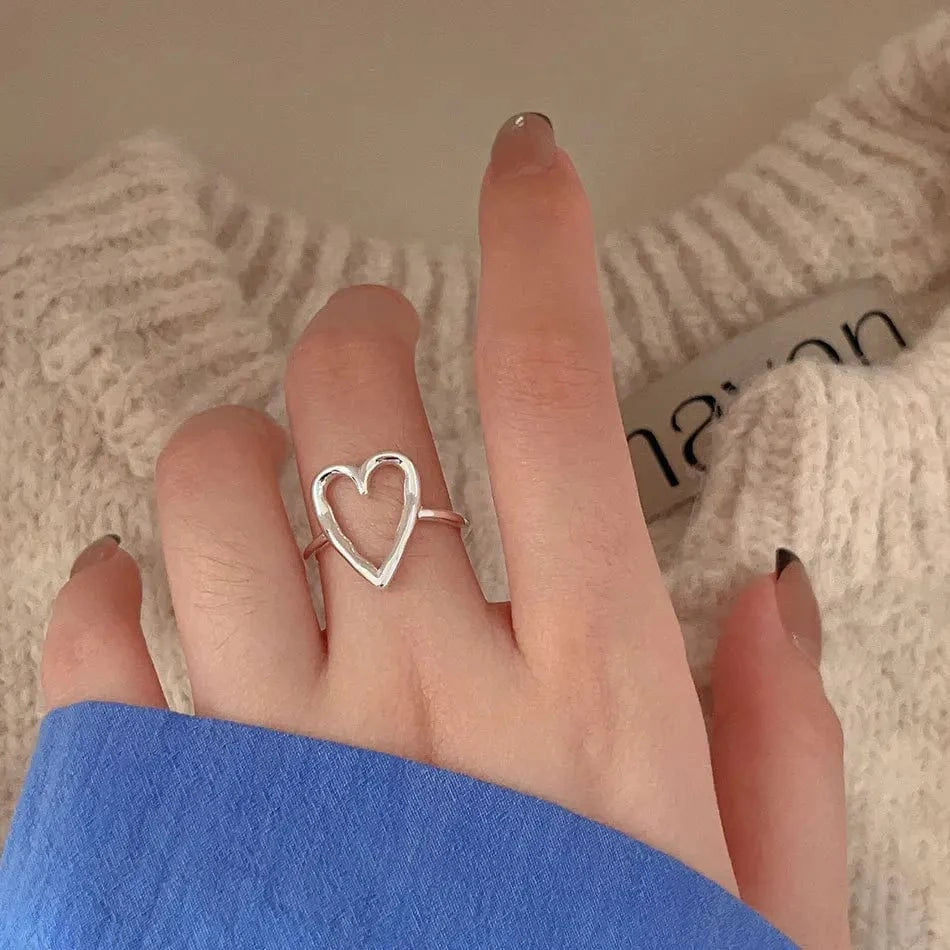 IN-Stock Wholesale 925 Sterling Silver Irregular Hollow Heart Rings For Women Jewelry Gifts