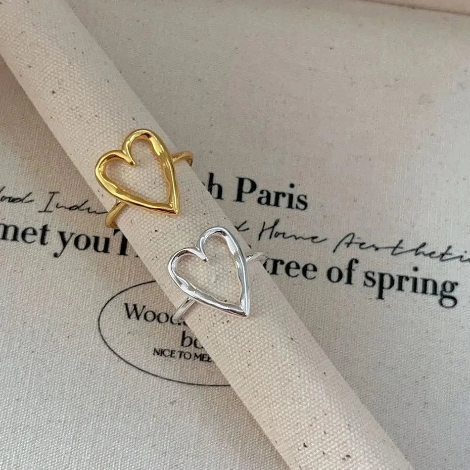 IN-Stock Wholesale 925 Sterling Silver Irregular Hollow Heart Rings For Women Jewelry Gifts
