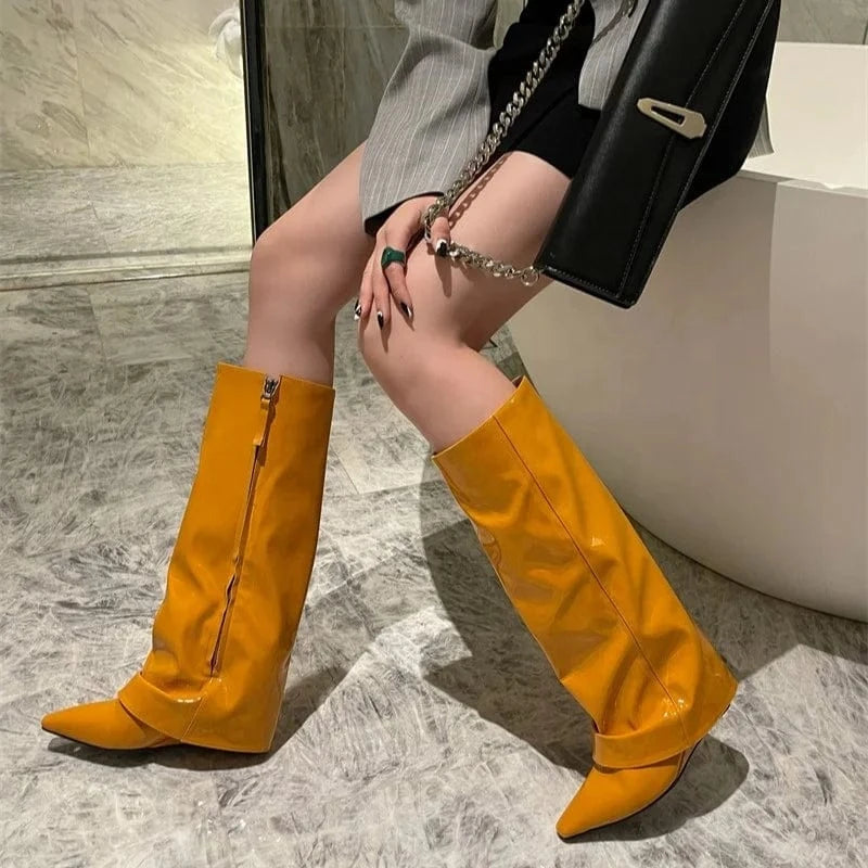 In Stock Womens Boots ENMAYER High Quality Pointy Toe Shark Boots Sexy Wedge Heels Ankle Boots