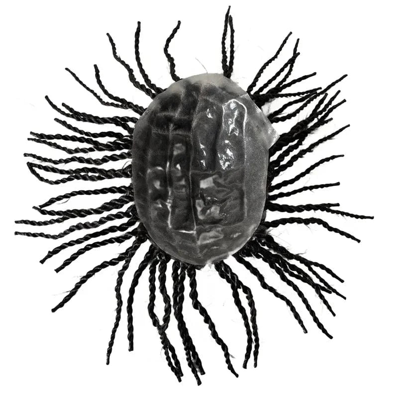 Indian Virgin Human Hair System #1 Black Color Afro Twist Braids 8x10 Full PU Toupee for Black Men