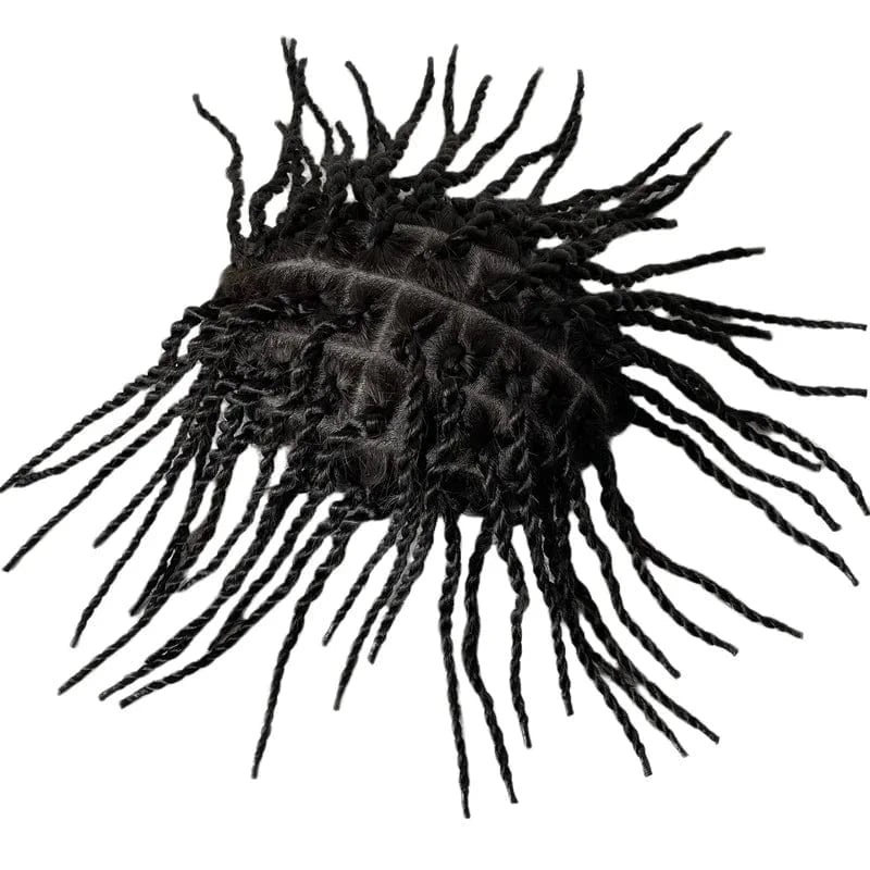 Indian Virgin Human Hair System #1 Black Color Afro Twist Braids 8x10 Full PU Toupee for Black Men