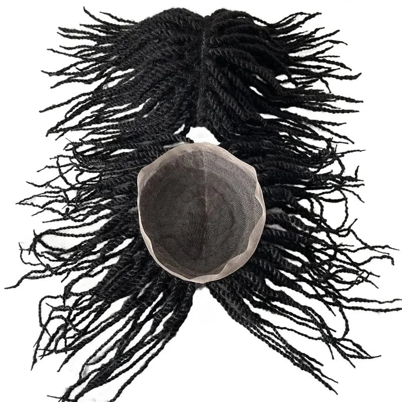 Indian Virgin Human Hair System #1 Black Color Afro Twist Braids 8x10 Full PU Toupee for Black Men