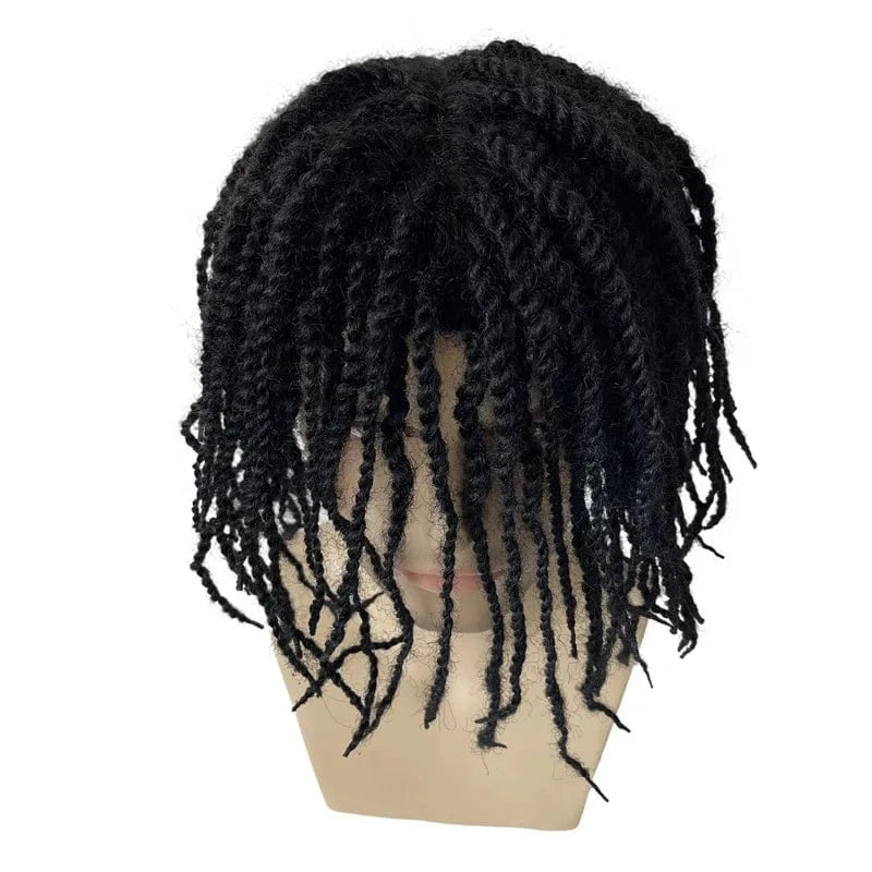 Indian Virgin Human Hair System #1 Black Color Afro Twist Braids 8x10 Full PU Toupee for Black Men