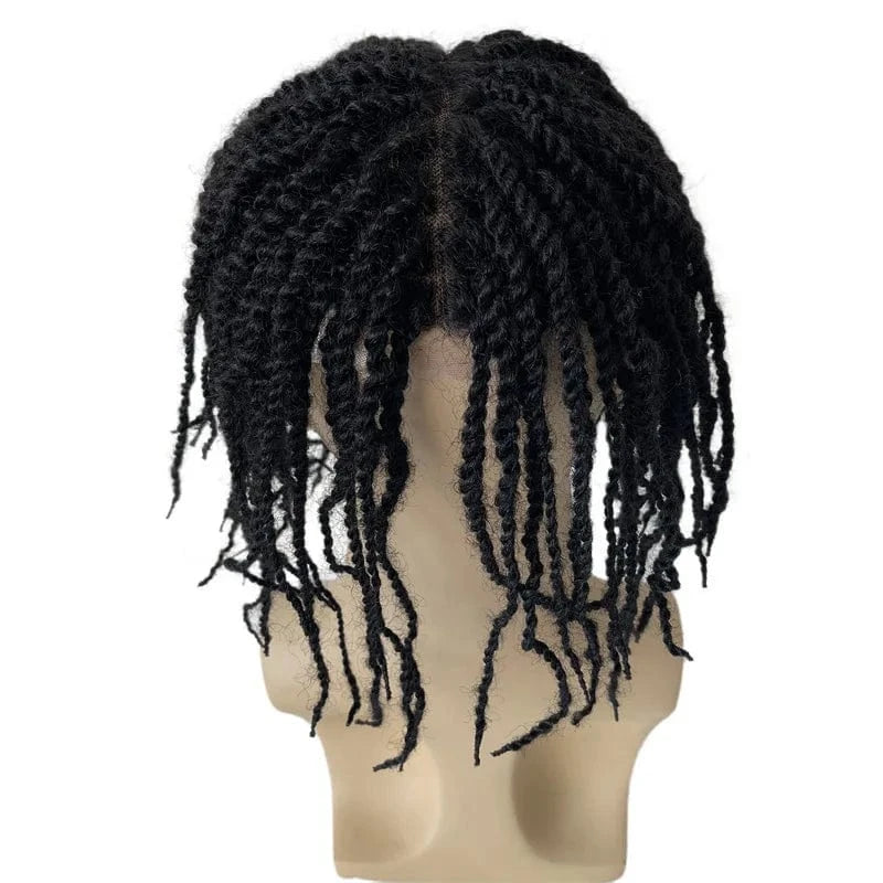 Indian Virgin Human Hair System #1 Black Color Afro Twist Braids 8x10 Full PU Toupee for Black Men