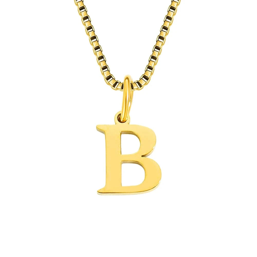 INS Stainless Steel 14K Gold PVD Plated Box Chain 10MM Letter Alphabet Initial Personalized Name Necklace Jewelry For Women