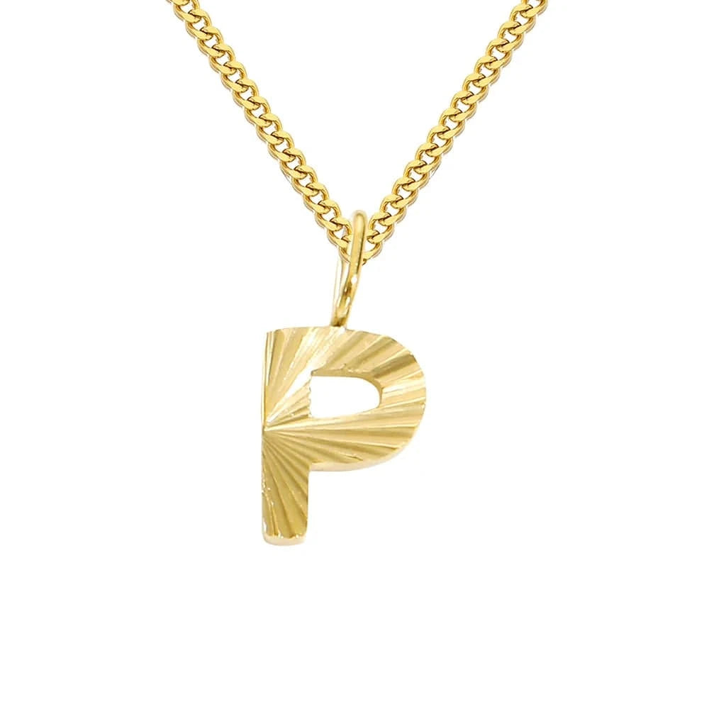 INS Stainless Steel 14K Gold PVD Plated Laser Pattern Letter Alphabet Initial Personalized Name Necklace Jewelry For Women