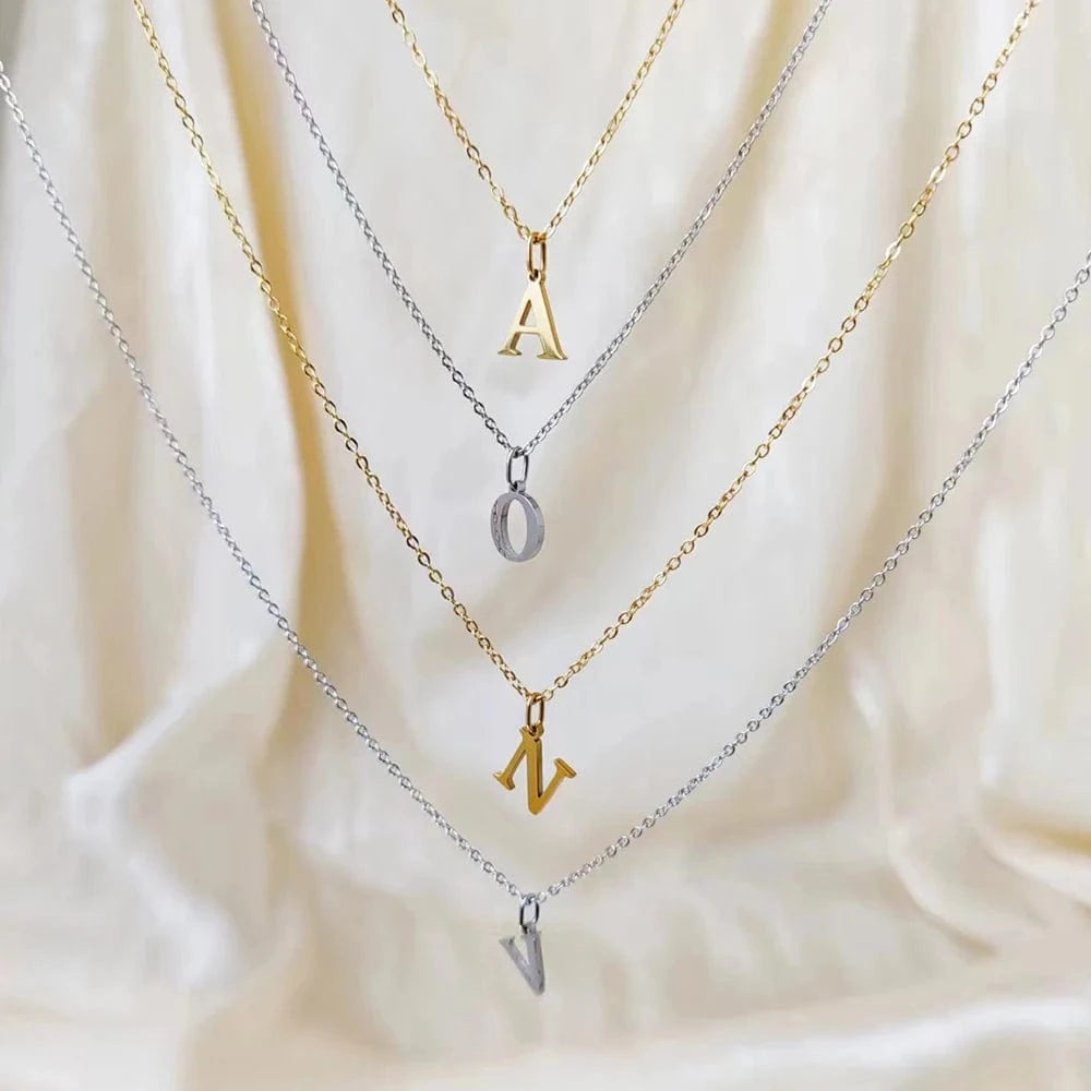 INS Stainless Steel 14K Gold PVD Plated Letter Alphabet Initial Personalized Name Necklace Titanium Steel Jewelry For Women