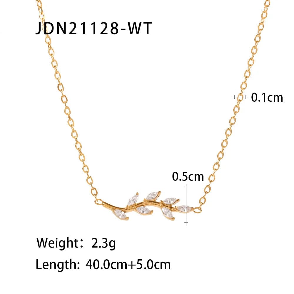 Ins Style / Gold New Style 18K Gold Plated Oval Zircon Inlaid Necklace Tree Branch Shape Stainless Steel Necklaces for Party Jewelry