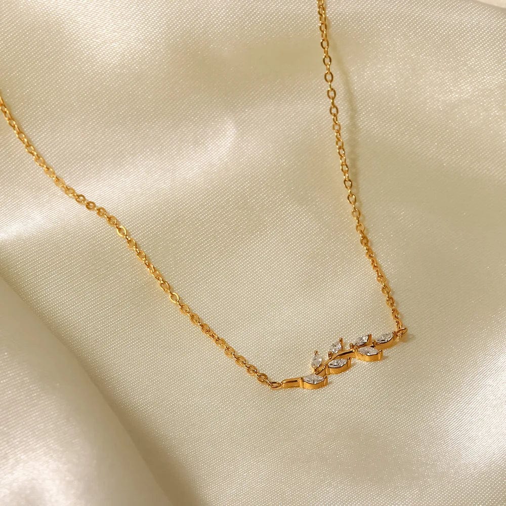 Ins Style / Gold New Style 18K Gold Plated Oval Zircon Inlaid Necklace Tree Branch Shape Stainless Steel Necklaces for Party Jewelry