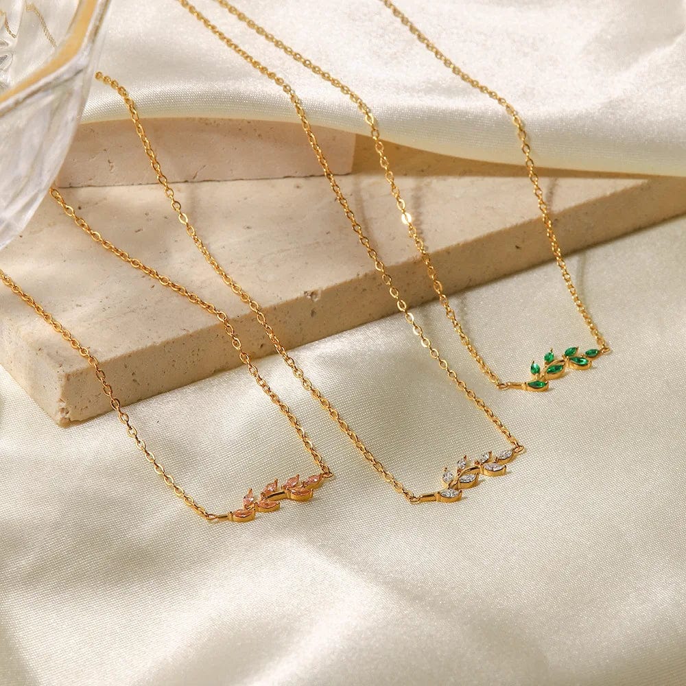 Ins Style / Gold New Style 18K Gold Plated Oval Zircon Inlaid Necklace Tree Branch Shape Stainless Steel Necklaces for Party Jewelry