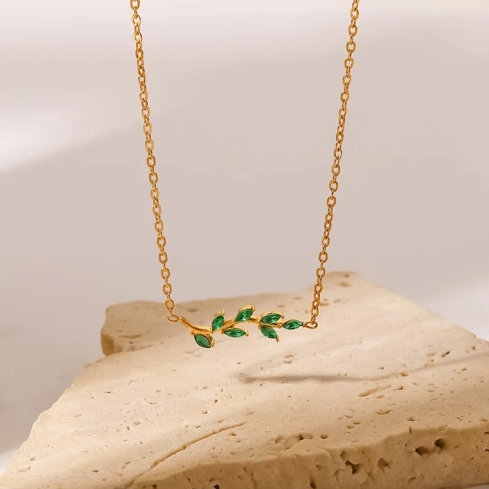 Ins Style / Gold New Style 18K Gold Plated Oval Zircon Inlaid Necklace Tree Branch Shape Stainless Steel Necklaces for Party Jewelry