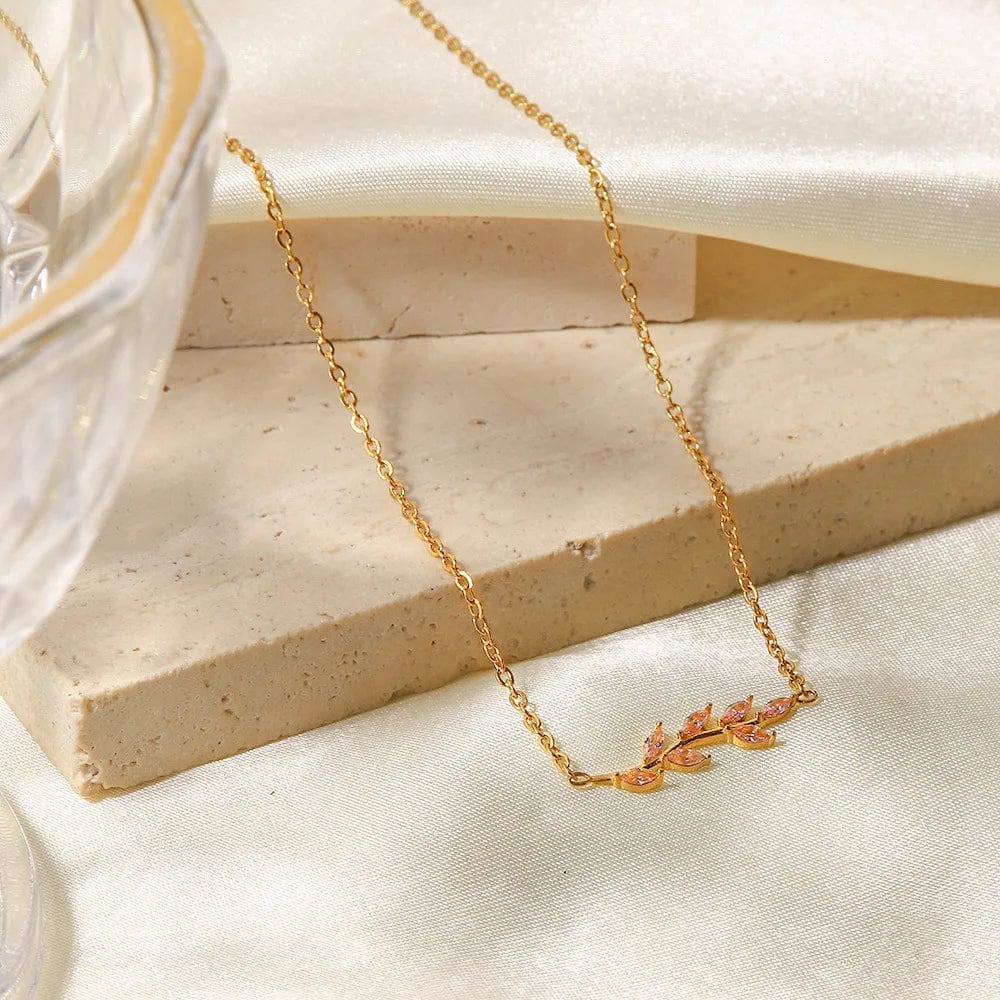 Ins Style / Gold New Style 18K Gold Plated Oval Zircon Inlaid Necklace Tree Branch Shape Stainless Steel Necklaces for Party Jewelry