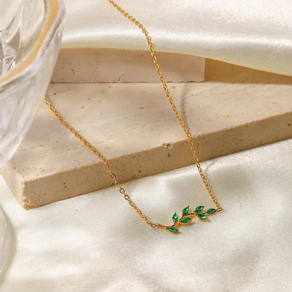 Ins Style / Gold New Style 18K Gold Plated Oval Zircon Inlaid Necklace Tree Branch Shape Stainless Steel Necklaces for Party Jewelry