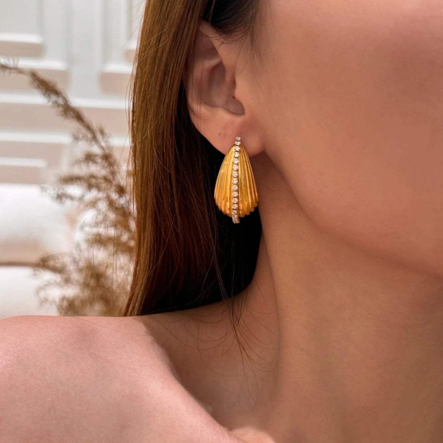 Ins Style / Gold New Style Trendy 18K Gold Plated Stainless Steel Jewelry Gift Texture Double Heart Drop Earrings for Women