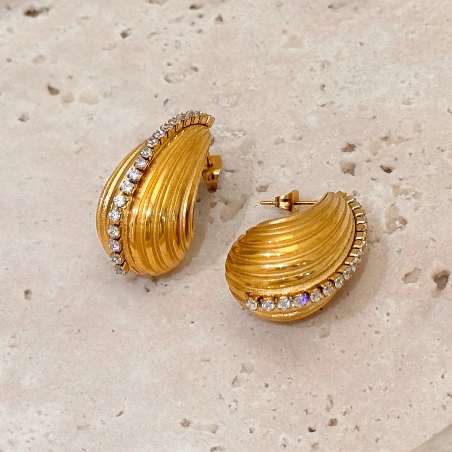 Ins Style / Gold New Style Trendy 18K Gold Plated Stainless Steel Jewelry Gift Texture Double Heart Drop Earrings for Women