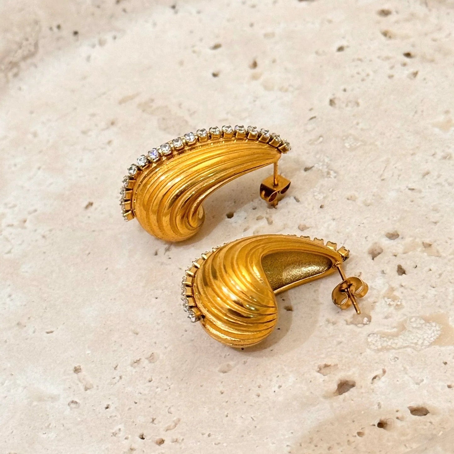 Ins Style / Gold New Style Trendy 18K Gold Plated Stainless Steel Jewelry Gift Texture Double Heart Drop Earrings for Women