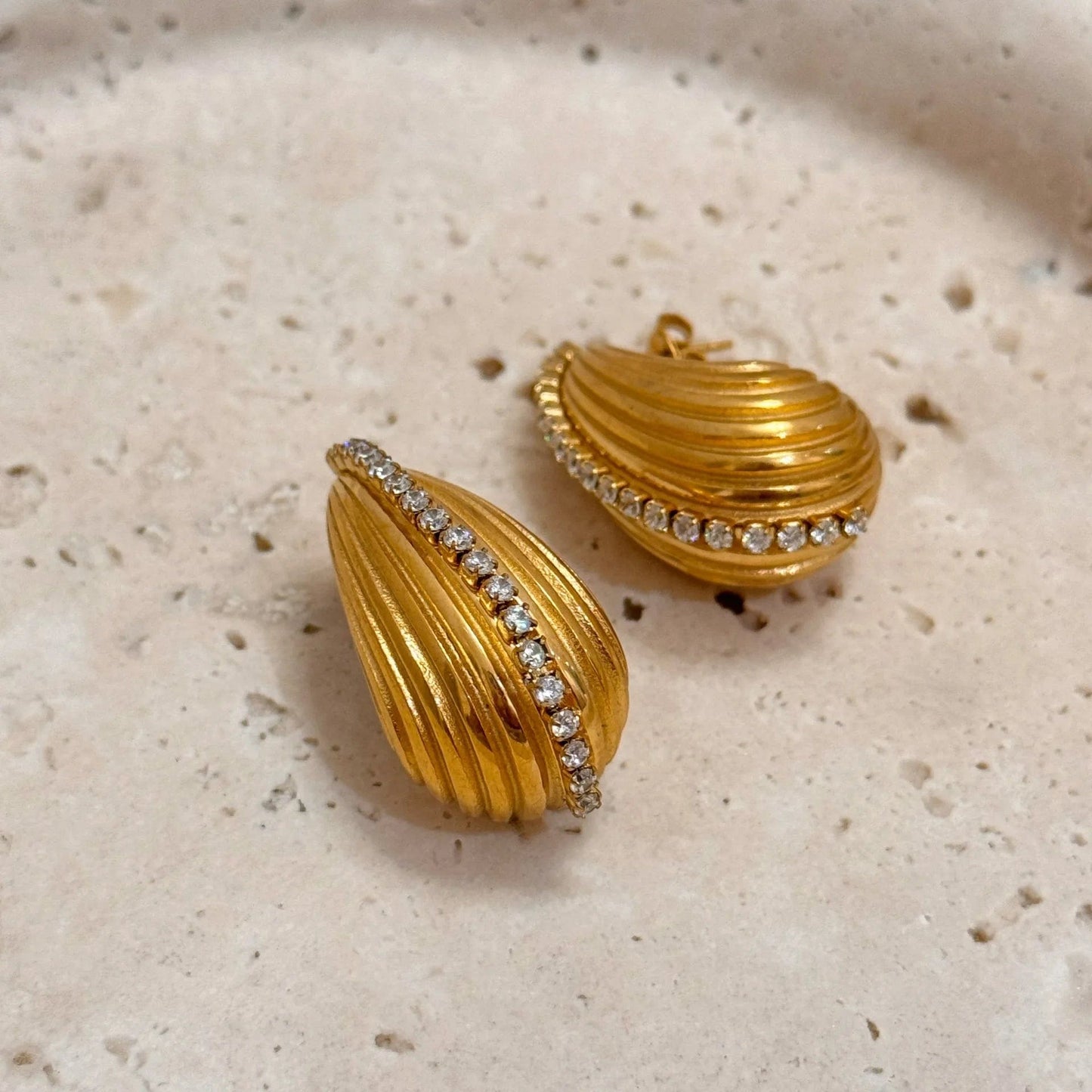 Ins Style / Gold New Style Trendy 18K Gold Plated Stainless Steel Jewelry Gift Texture Double Heart Drop Earrings for Women