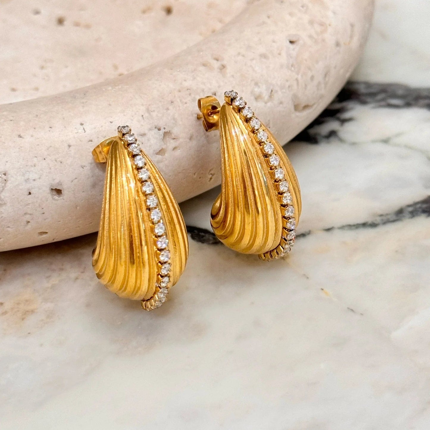 Ins Style / Gold New Style Trendy 18K Gold Plated Stainless Steel Jewelry Gift Texture Double Heart Drop Earrings for Women