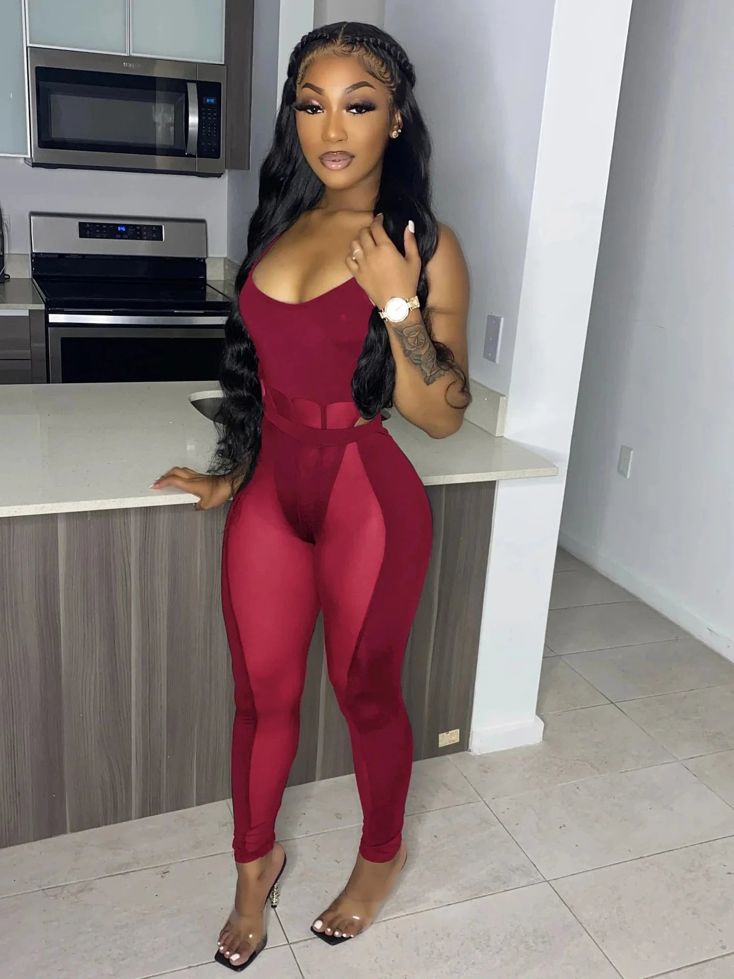 Ins Style Summer Women Sling Sexy Hollow Out Perspective 2 Piece Set Fashion Club Party Outfits Mesh Two Piece Pants Set