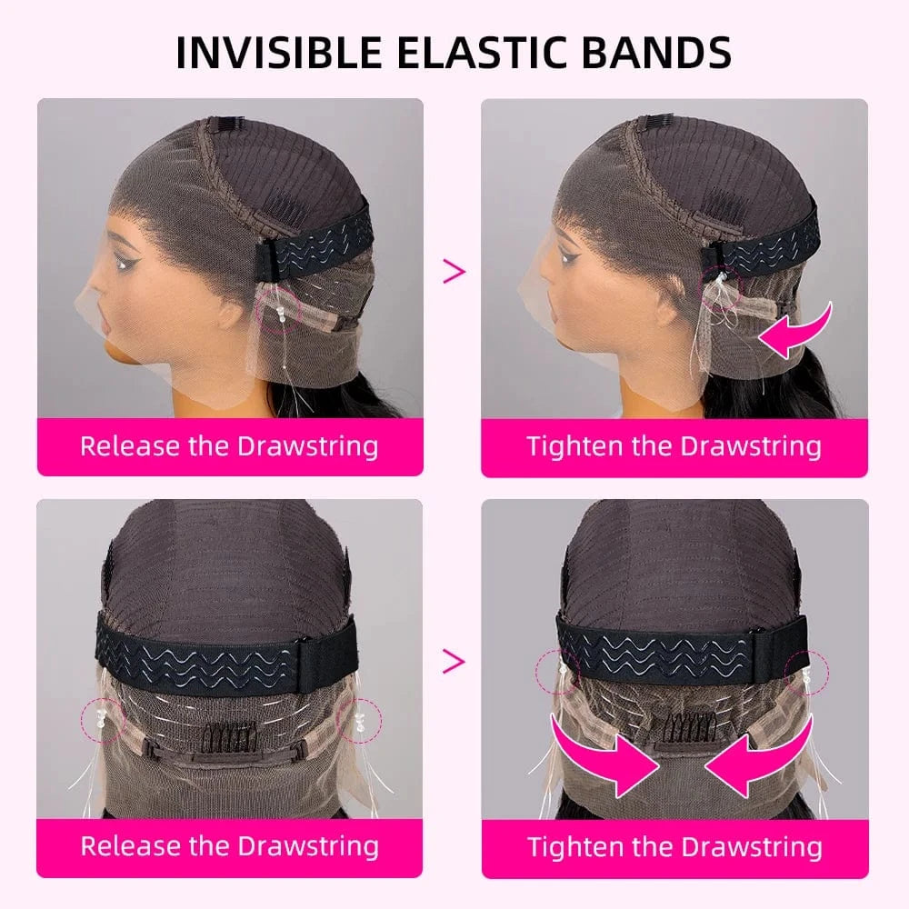 Invisi Strap 360 Glueless Full Lace Front Wigs Human Hair HD Straight 13x4 Lace Frontal Wig Pre Plucked Drawstring Wig for Women