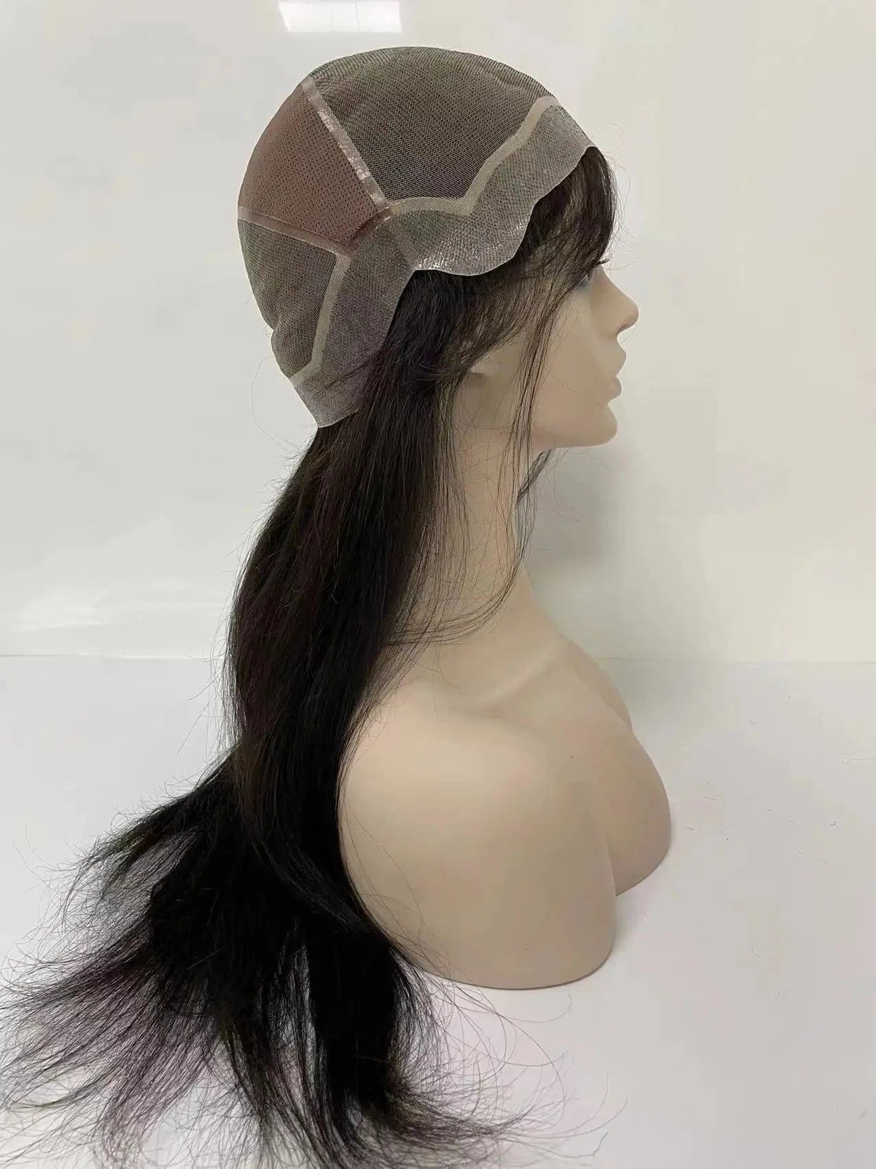 Invisible Natural Hairline Wig Lace and PU Toupee Long Hair Wig for Women 100% Brazilian Human Hair