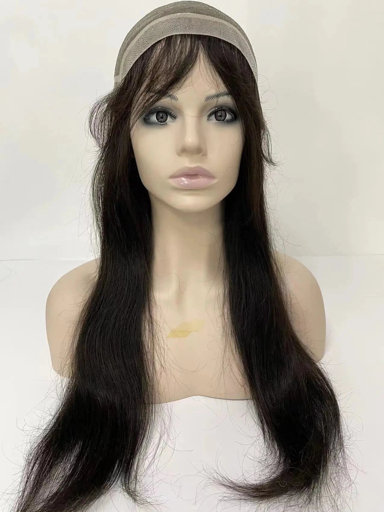 Invisible Natural Hairline Wig Lace and PU Toupee Long Hair Wig for Women 100% Brazilian Human Hair