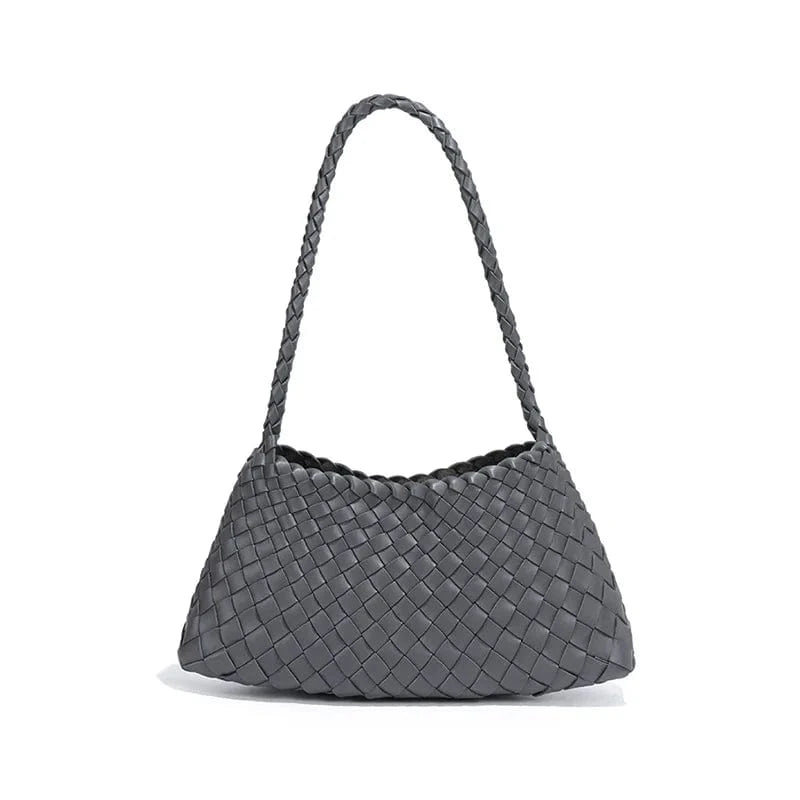 Iron grey 2025 Summer Luxury Woven Shoulder Bags for Ladies Fashion Handmade Woven Casual Braided Tote Hand Bag with Drawstring Purse