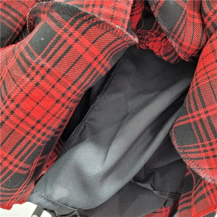 Irregular Red and Black Plaid Pleated Skirt for Women 2024 Spring/Summer New Sexy Hot Short Hip Skirts