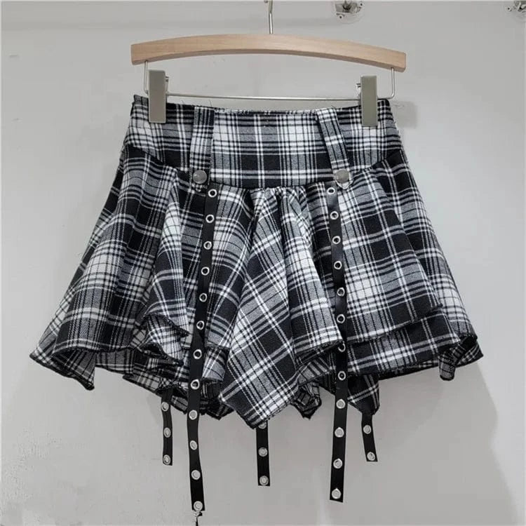 Irregular Red and Black Plaid Pleated Skirt for Women 2024 Spring/Summer New Sexy Hot Short Hip Skirts