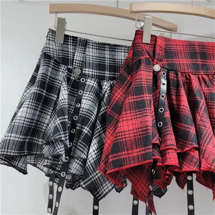 Irregular Red and Black Plaid Pleated Skirt for Women 2024 Spring/Summer New Sexy Hot Short Hip Skirts