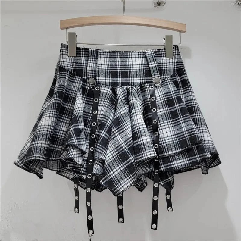 Irregular Red and Black Plaid Pleated Skirt for Women 2024 Spring/Summer New Sexy Hot Short Hip Skirts