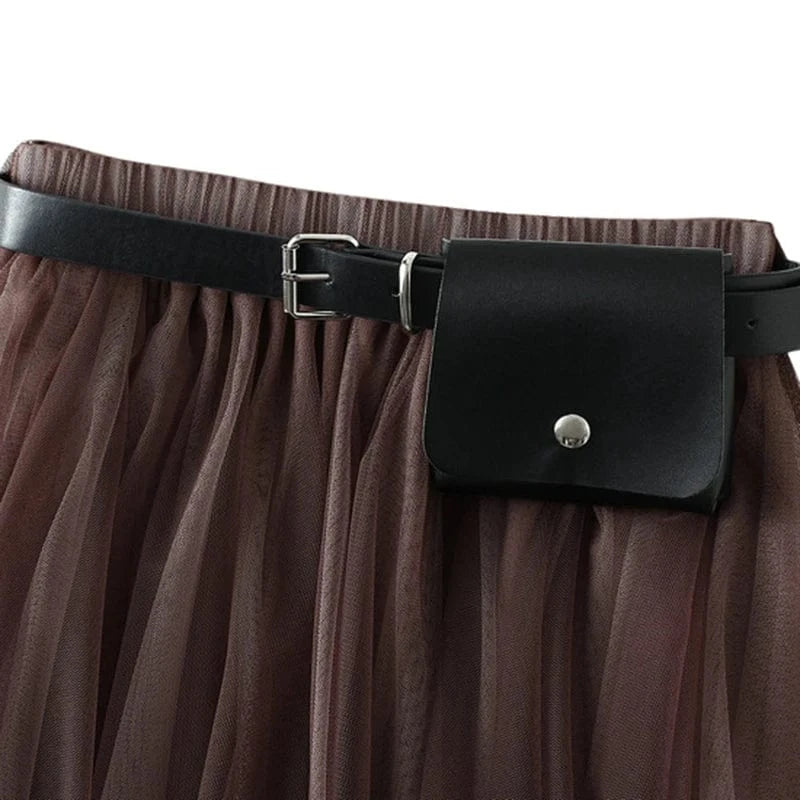 Irregular Tutu Skirts Women With Belt Princess Fairy Large Hem Dance Pleated Mesh Tulle Mid-Calf Skirt Vintage Korean Faldas
